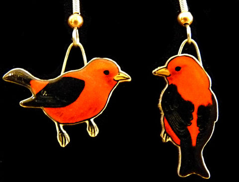 Scarlet Tanager Jabebo Earrings