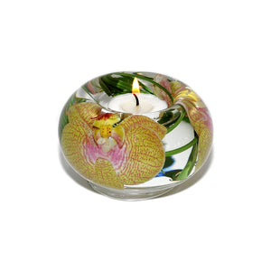 Yellow Pink Spotted Phalaenopsis Tea Light Holder (Small)